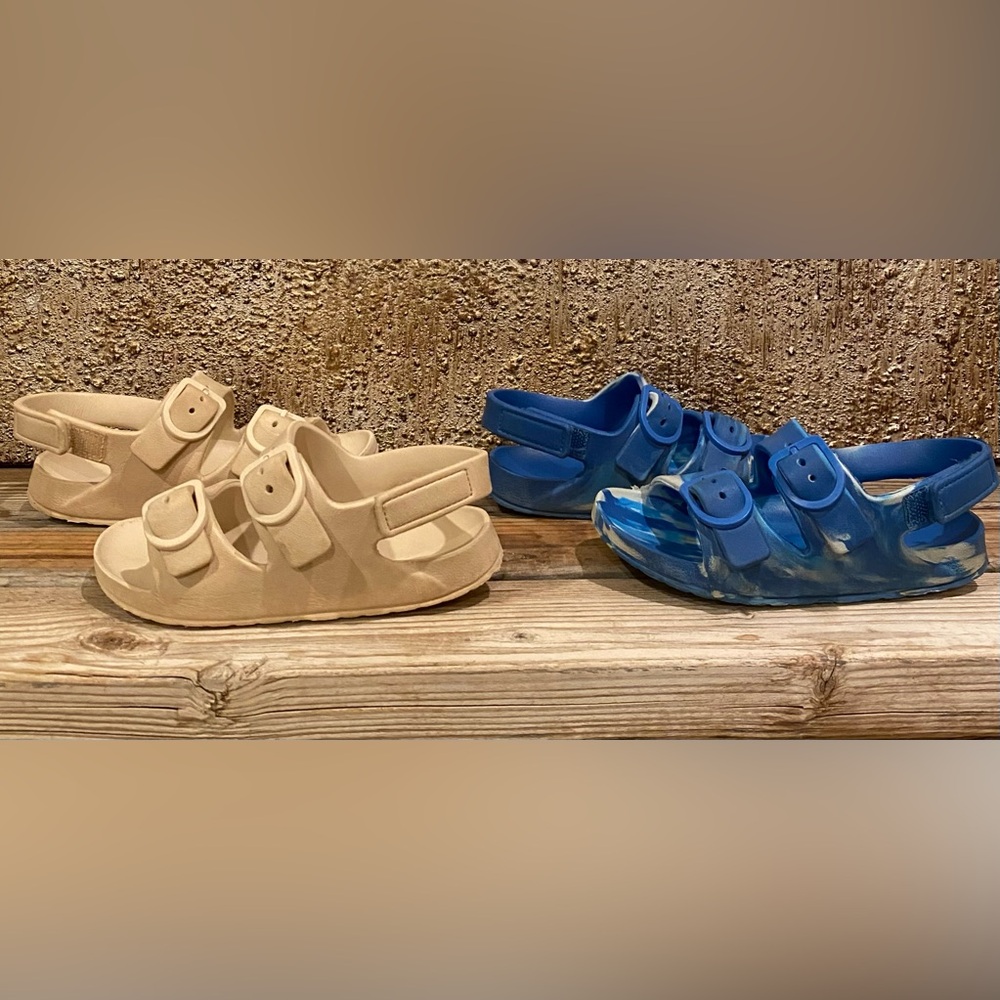 Wonder Nation Toddler Kids EVA Two Buckle 2- Pack Tan/Blue Swirl Sandals - 9/10T - Picture 2 of 13